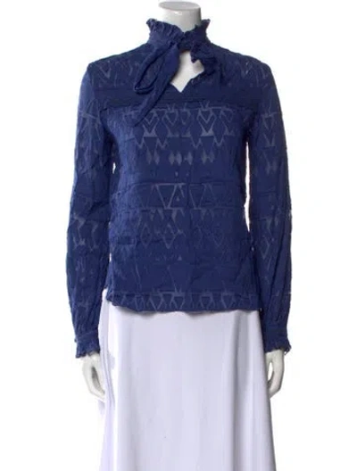 Pre-owned Saloni Silk Tie Neck Blouse In Blue