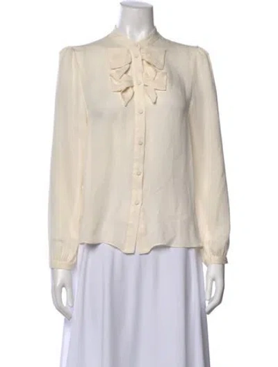 Pre-owned Saloni Silk Tie Neck Blouse In White