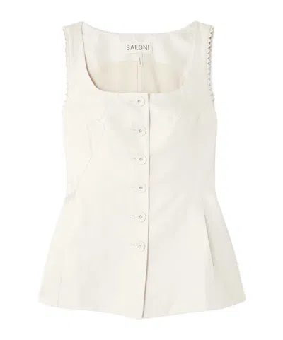 Saloni Sleeveless Fitted Waistcoat Top In White