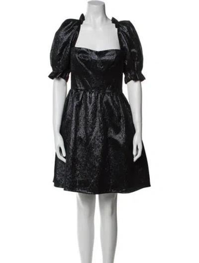 Pre-owned Saloni Square Neckline Knee-length Dress In Black