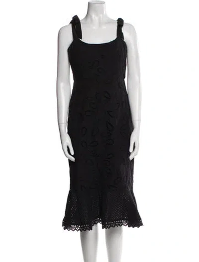 Pre-owned Saloni Square Neckline Midi Length Dress In Black