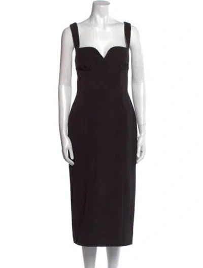 Pre-owned Saloni Square Neckline Midi Length Dress In Black