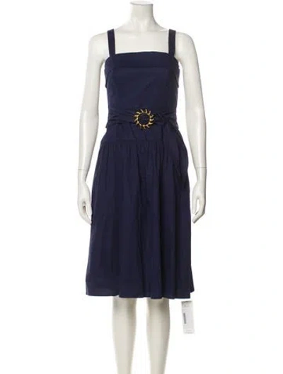 Pre-owned Saloni Square Neckline Midi Length Dress In Blue