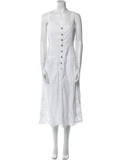 Pre-owned Saloni Square Neckline Midi Length Dress In White