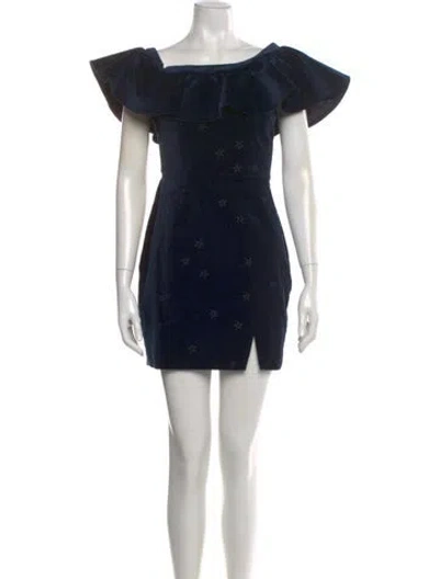 Pre-owned Saloni Square Neckline Mini Dress W/ Tags In Blue