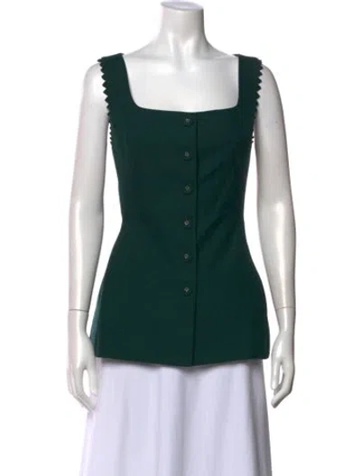 Pre-owned Saloni Square Neckline Sleeveless Top In Green