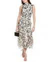 Saloni Stamped Silk Midi Dress In White