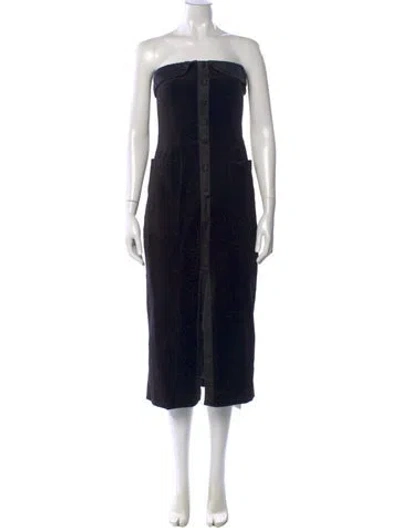 Pre-owned Saloni Strapless Midi Length Dress In Black