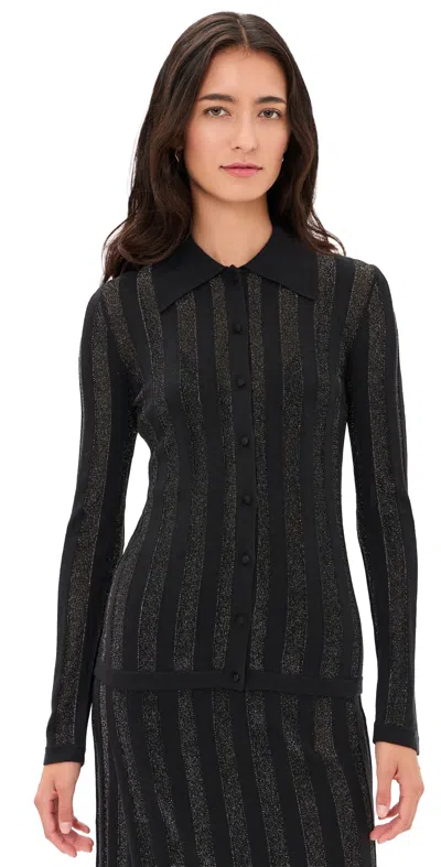 Saloni Stripe Cardigan Black/black Gold
