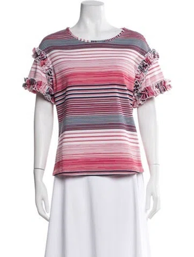 Pre-owned Saloni Striped Crew Neck Top In Red