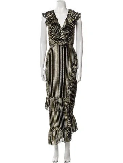 Pre-owned Saloni Striped Long Dress