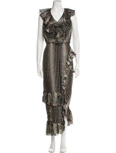 Pre-owned Saloni Striped Long Dress