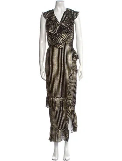 Pre-owned Saloni Striped Long Dress