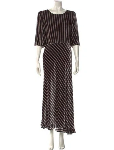 Pre-owned Saloni Striped Long Dress In Black