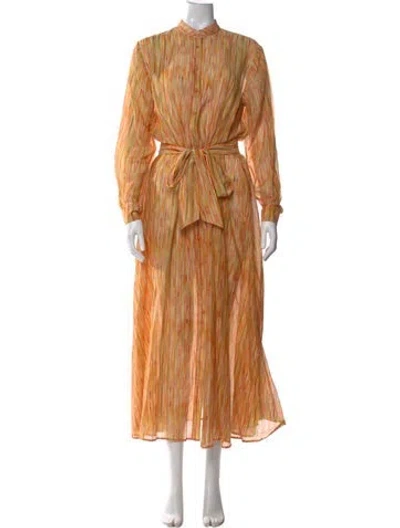 Pre-owned Saloni Striped Long Dress In Orange
