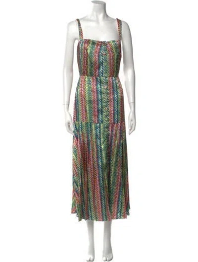 Pre-owned Saloni Striped Long Dress W/ Tags In Green