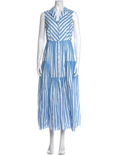 Pre-owned Saloni Striped Long Dress In White