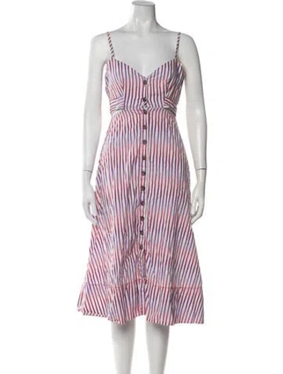 Pre-owned Saloni Striped Midi Length Dress In Blue/red/white