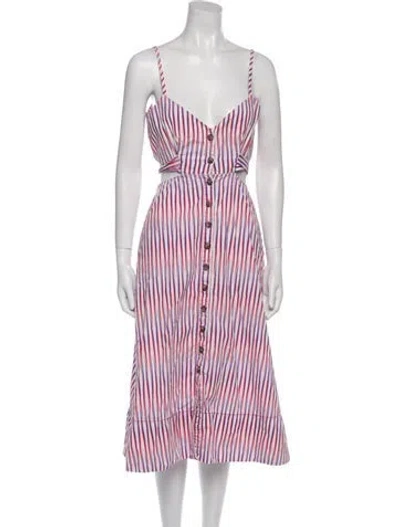 Pre-owned Saloni Striped Midi Length Dress In Multi