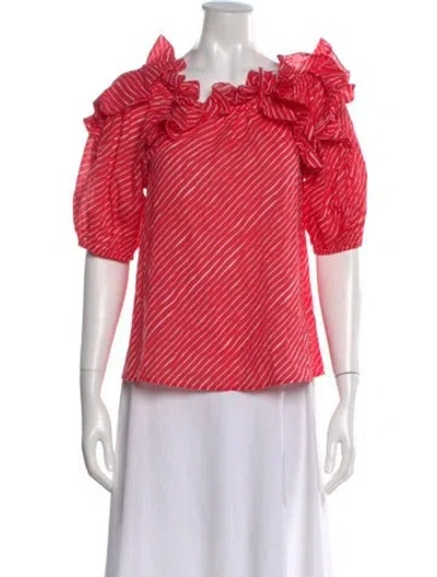 Pre-owned Saloni Striped Off-the-shoulder Blouse In Red