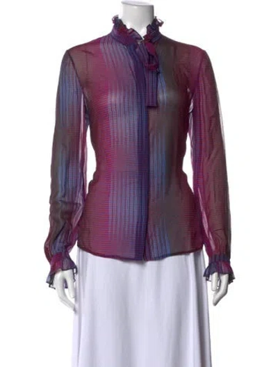 Pre-owned Saloni Striped Tie Neck Blouse In Purple