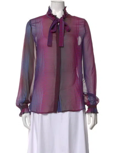 Pre-owned Saloni Striped Tie Neck Blouse In Purple