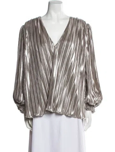 Pre-owned Saloni Striped V-neck Blouse W/ Tags In Silver