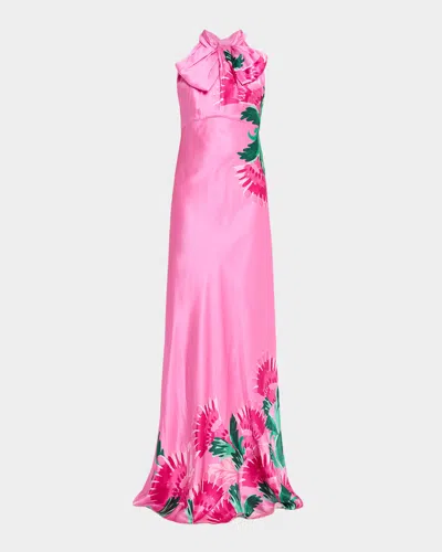 Saloni Suzette Tie-neck Maxi Dress In Pink