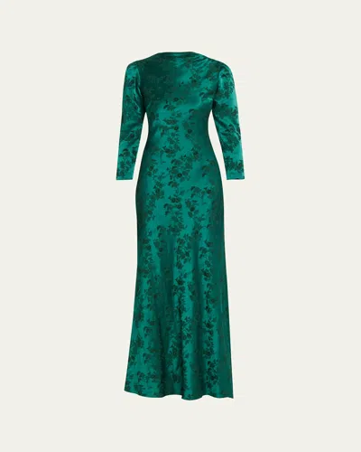 Saloni Sylvie Floral High-neck Dress In Green
