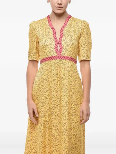 Saloni Tabitha Botanical-print Dress In Yellow