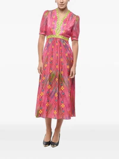 Saloni Tabitha Floral-print Midi Dress In Pink