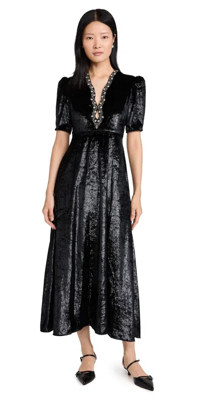 Saloni Tabitha Embellished Metallic Velvet Midi Dress In 02/5723-black/mamba Emb