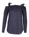 Saloni Texture Cold Shoulder Top In Blue Cotton In Blue