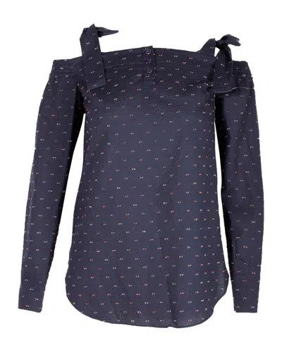 Saloni Texture Cold Shoulder Top In Blue Cotton