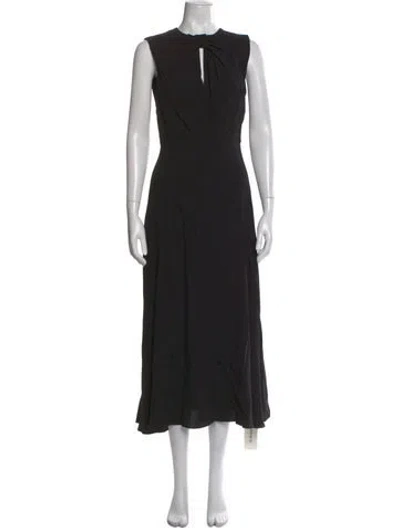 Pre-owned Saloni Tie Neck Midi Length Dress In Black