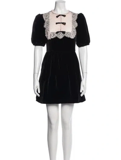 Pre-owned Saloni Tie Neck Mini Dress In Black