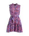 Saloni Tilly Belted Sleeveless Mini Dress In Multicolor Silk In Multi