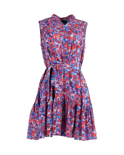 Saloni Tilly Belted Sleeveless Mini Dress In Multicolor Silk