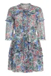 Saloni Tilly Ruffled Printed Silk-chiffon Mini Dress In Multi