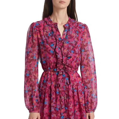 SALONI TILLY RUFFLED SILK GEORGETTE MINIDRESS IN MOMOKA MAGENTA