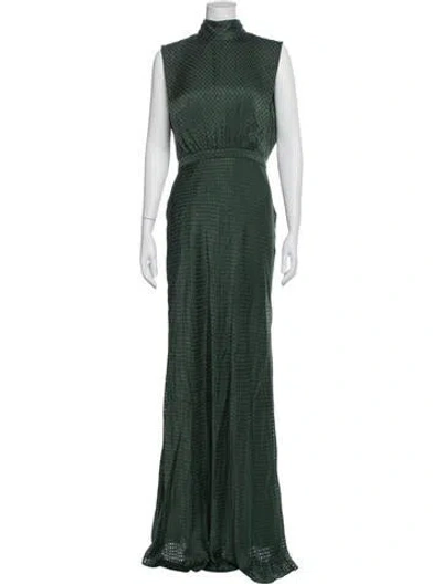 Pre-owned Saloni Turtleneck Long Dress In Blue