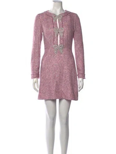 Pre-owned Saloni Tweed Pattern Mini Dress In Pink