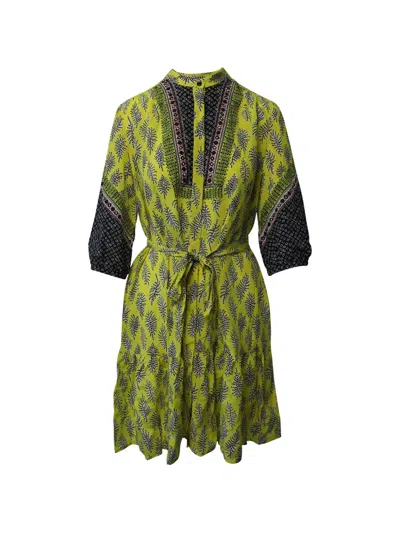 Pre-owned Saloni Tyra Printed Dress In Yellow