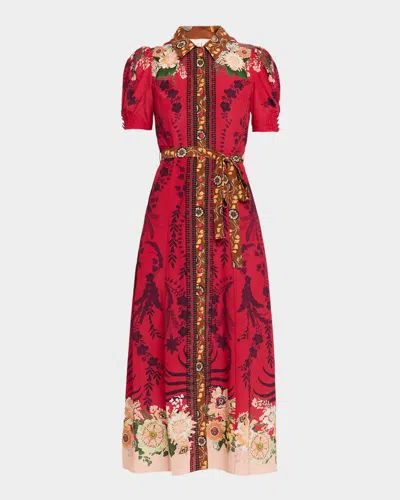 Saloni Vanessa Floral Shirtdress In Red
