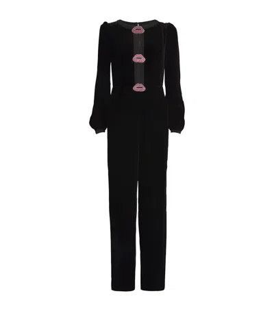 Saloni Camille Cutout Embellished Velvet Jumpsuit In Black