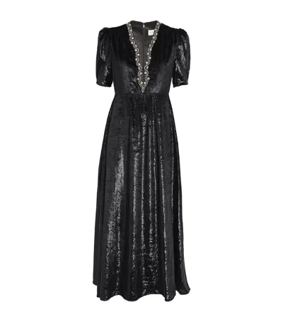Saloni Jamie Bow-detailed Embellished Tulle Midi Dress In Black