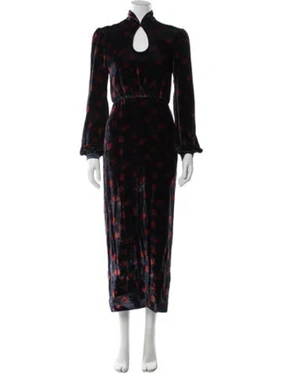Pre-owned Saloni Velvet Long Dress In Blue