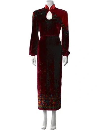 Pre-owned Saloni Velvet Long Dress In Burgundy
