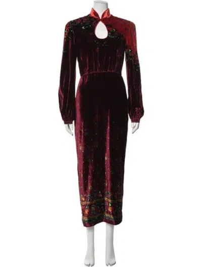 Pre-owned Saloni Velvet Long Dress W/ Tags In Burgundy