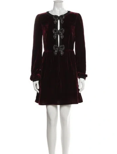 Pre-owned Saloni Velvet Mini Dress In Burgundy
